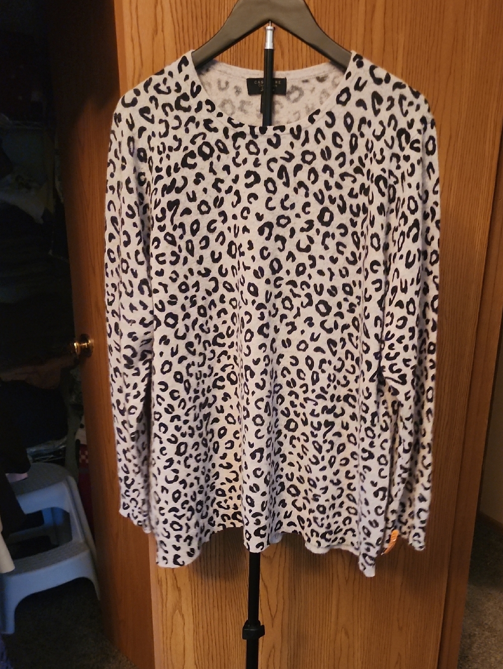 Charter Club Cashmere Leopard Print Sweater - Black on Cream
